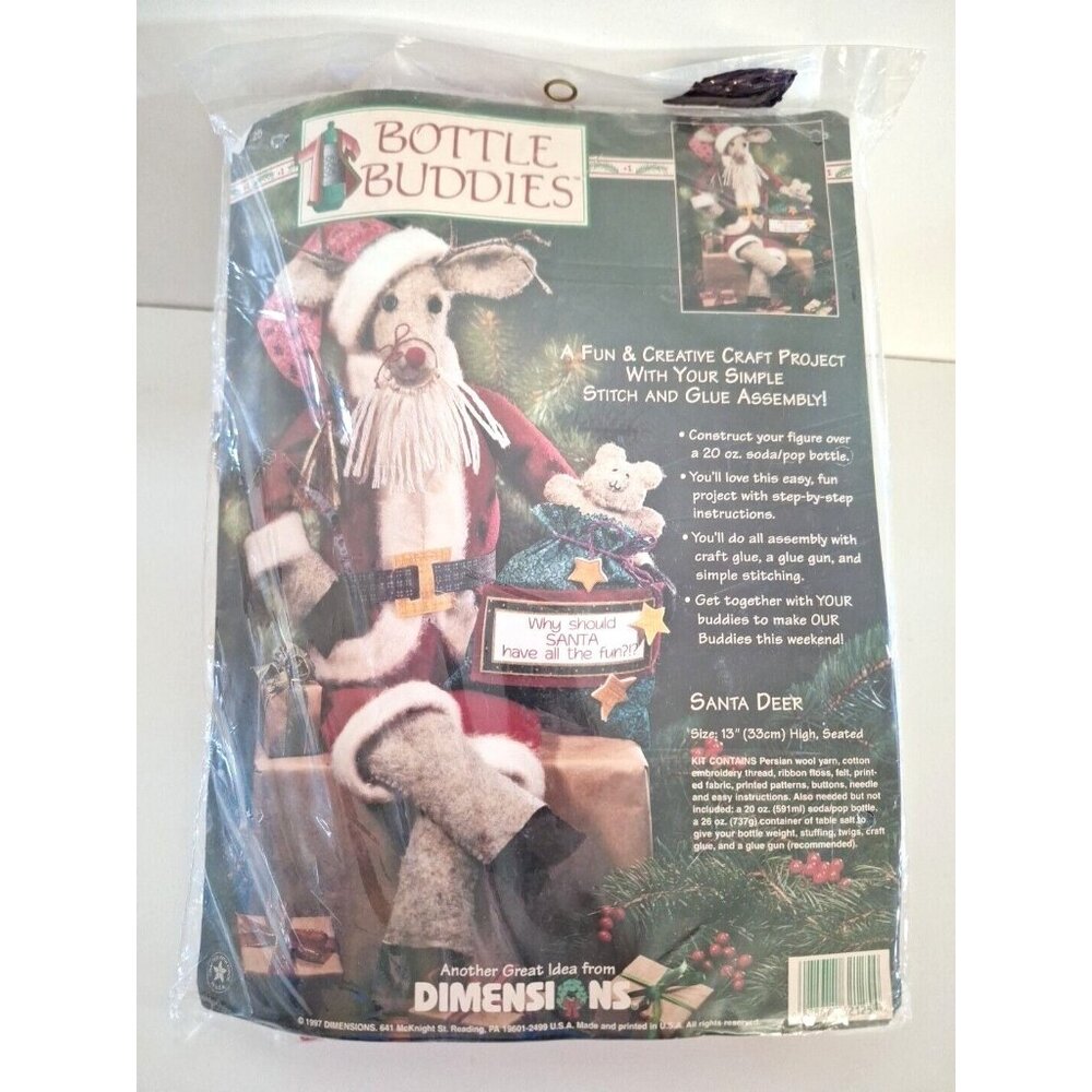 Dimensions Bottle Buddies Santa Deer Craft Kit 13" 1997 #62125